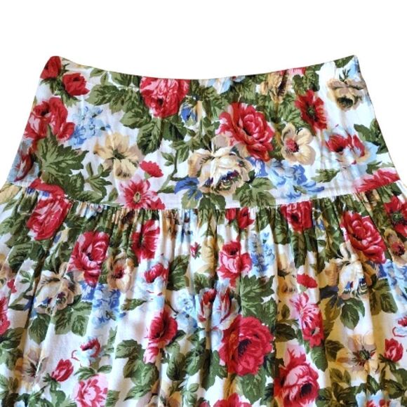 VTG 90s Colorful Floral High Waist Pull On Pleated Midi Skirt *fits like Med - Picture 9 of 16